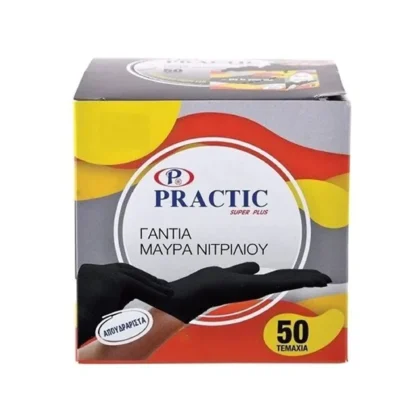 PRACTIC Super Plus Γάντια Νιτριλίου Μαύρα 50 τμχ (25 ζευγάρια)