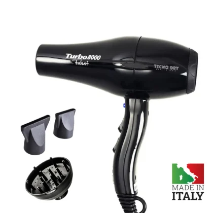Tecno Dry Σεσουάρ Επαγγελματικό 2200w Turbo 8000 Talent 2 Στόμια + Φυσούνα Μαύρο
